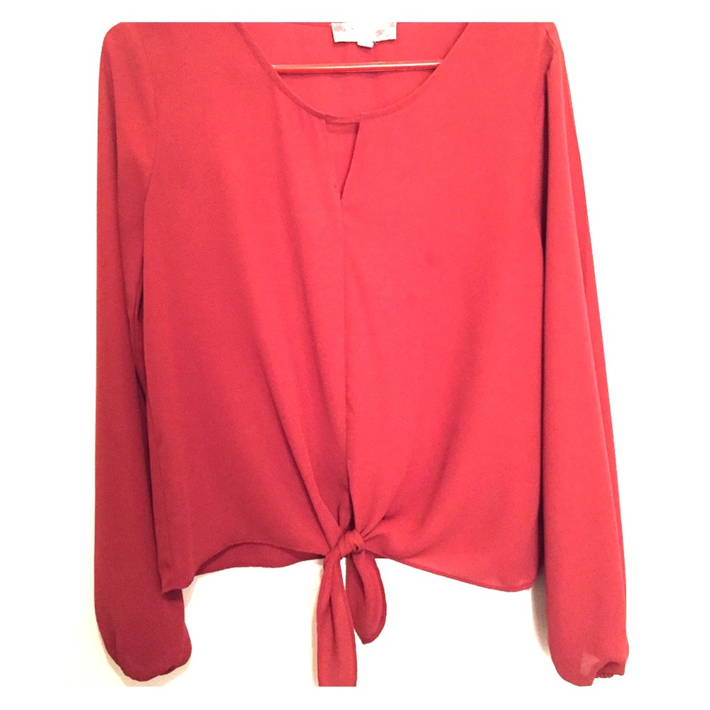 PINK ROSE Front Tie Long Sleeve Top Medium